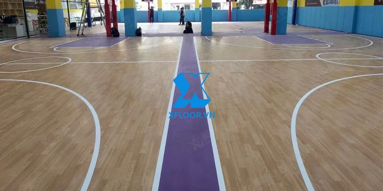 thảm lót sàn thể thao vân gỗ nhiều lớp